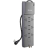 Belkin Power Strip Surge Protector - 12 AC Multiple Outlets & 8 ft Long Flat Plug Heavy Duty Extension Cord for Home, Office,