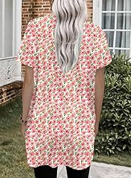 Women Summer Ditsy Tops Loose Fit Short Sleeve