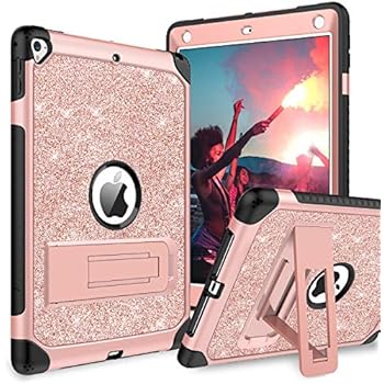BENTOBEN Case for iPad Air 2/iPad 9.7 2017/2018/Pro 9.7, iPad 5th/6th Generation Case, Glitter 3Layer Full Body Protective Kickstand Durable Leather Shockproof Girls Women Kids Tablet Cover, Rose Gold