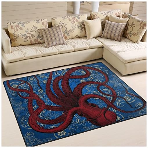 Naanle Floral Octopus Area Rug 5 X7 Octopus Funny Animal Polyester Area Rug Mat For Living Dining Dorm Room Bedroom Beachfront Decor