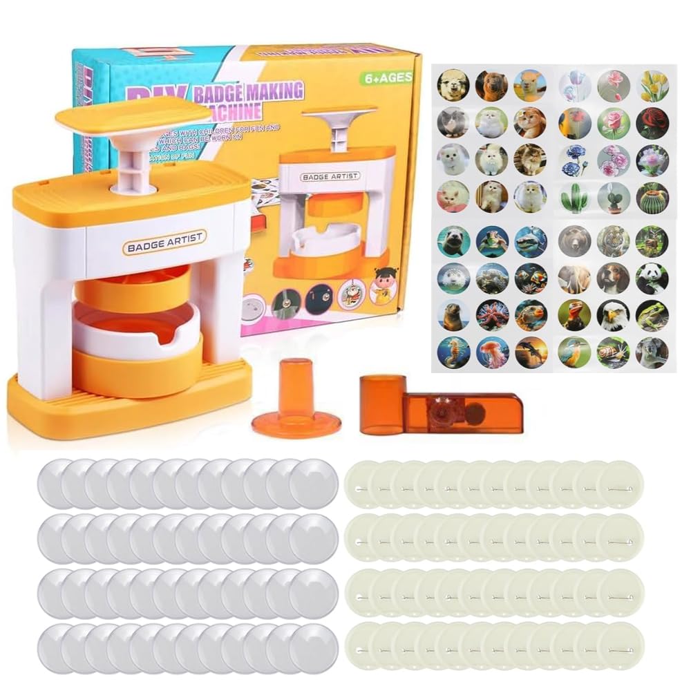 KBIBCK Badge Making Kit for Kids, DIY Badge Making Machine, 55mm Button Maker Machine Kids with 48 Button Parts, 4 Cute Stickers & Circle Cutter, Pin Badge Maker Machine for Boys Girls Party Gift (B)