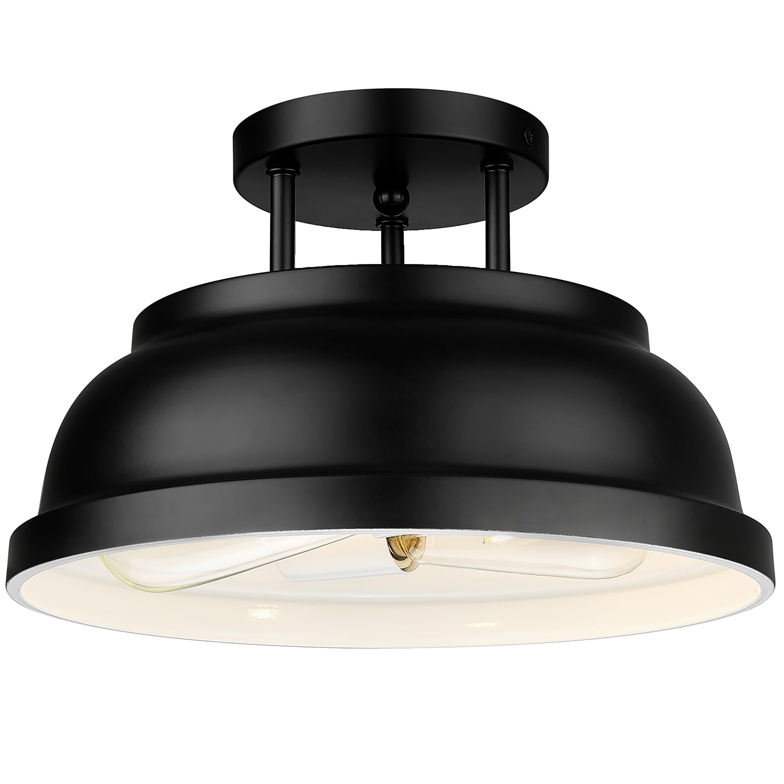 Photo 1 of ****MISSING PARTS****zeyu 12'' Industrial Semi Flush Ceiling Light, 2-Light Flush Mount Ceiling Lamp for Bedroom Dining Room, Metal Dome Shade in Black Finish, ZY29-F BK