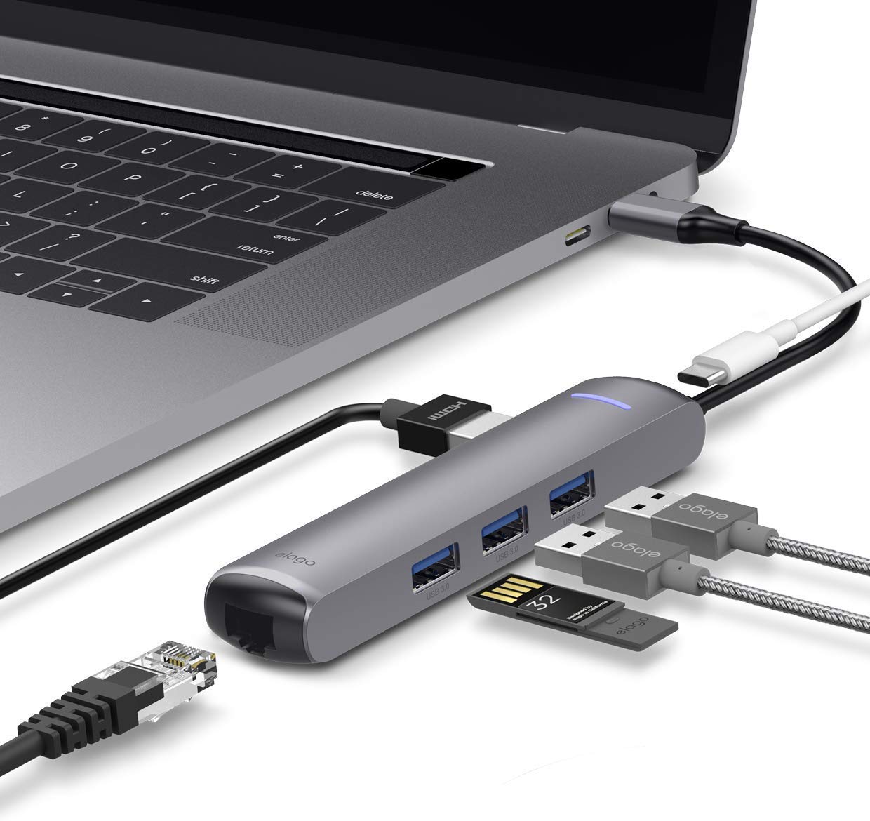 elago 6 in 1 Ethernet - HDMI Multi HUB USB-C, Ethernet Port, 4K HDMI, PD Charging Port, USB 3.0 Ports - Compatible with Apple MacBook Pro 2018/2017/2016, Samsung Galaxy and Other USB Type-C Devices
