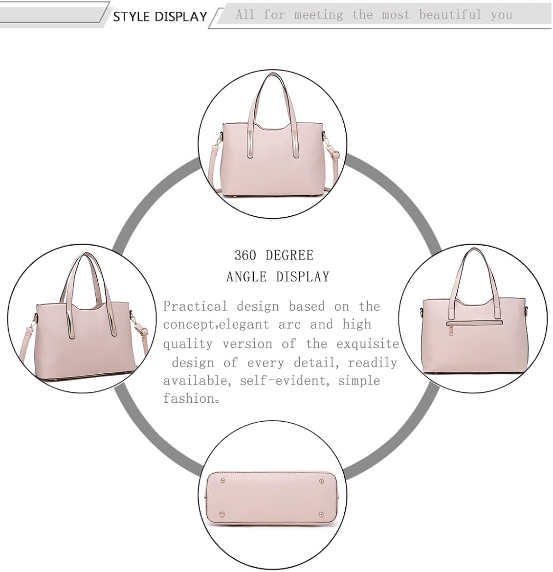 Miss Lulu Women's Handbag, Fashion Ladies Top Handle 2-Piece Tote & Shoulder Bag PU Leather, Beige - Image 3