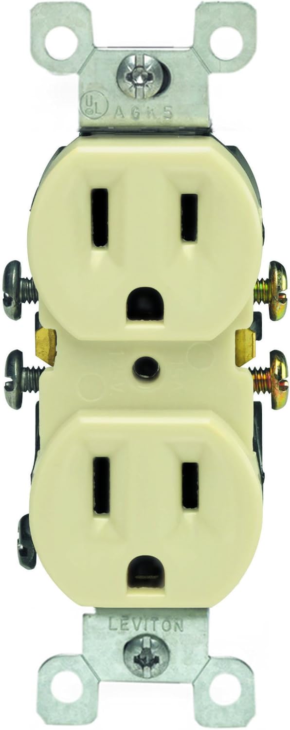 Leviton 5320-WMP 15 Amp, 125 Volt, Duplex Receptacle, Residential Grade, Grounding, 10-Pack, White - Electrical Outlets - 
