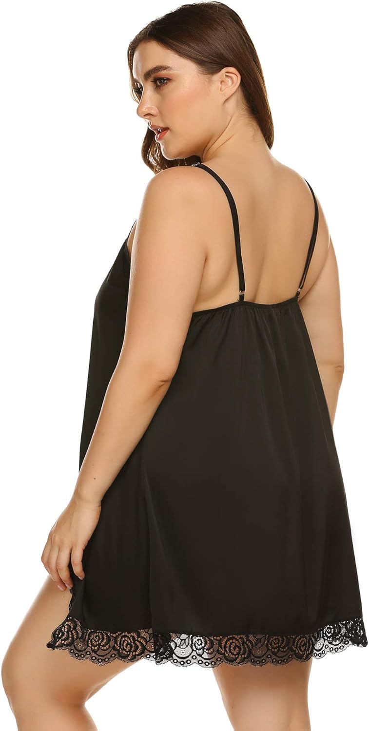 IN'VOLAND Womens Plus Size Chemise Nightgown V-Neck Floral Lace Nightie Front Slit Sleep Gown Sleepwear at  Women’s Clothing store