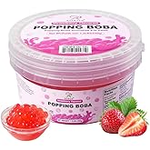 Soeos Strawberry Popping Boba, 550g – Bursting Boba Pearls for Bubble Tea, Frozen Yogurt, Desserts & Drinks