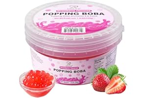 Soeos Strawberry Popping Boba, 550g – Bursting Boba Pearls for Bubble Tea, Frozen Yogurt, Desserts & Drinks