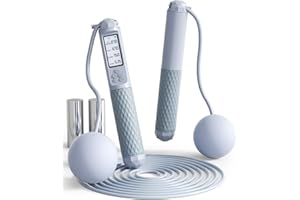 UMAY Fitness Quiet Smart Ropeless Jump Rope - 3 in 1 Set, Counting Feature, 118” Tangle-Free Steel Cable, Weighted Iron