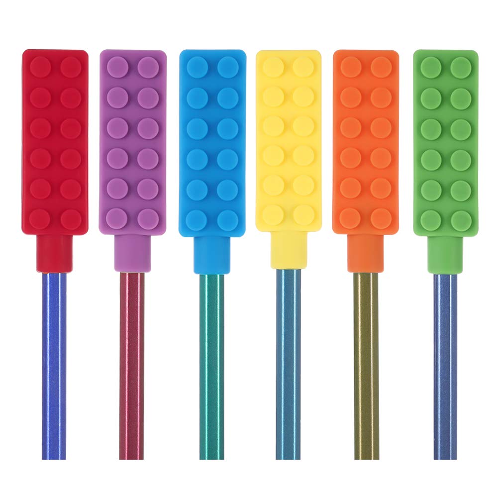 RosewineC Chewable Pencil Chew Topper Chewy Sensory Fidget Toppers for Kids, Oral Motor Special Needs,Pack of 6