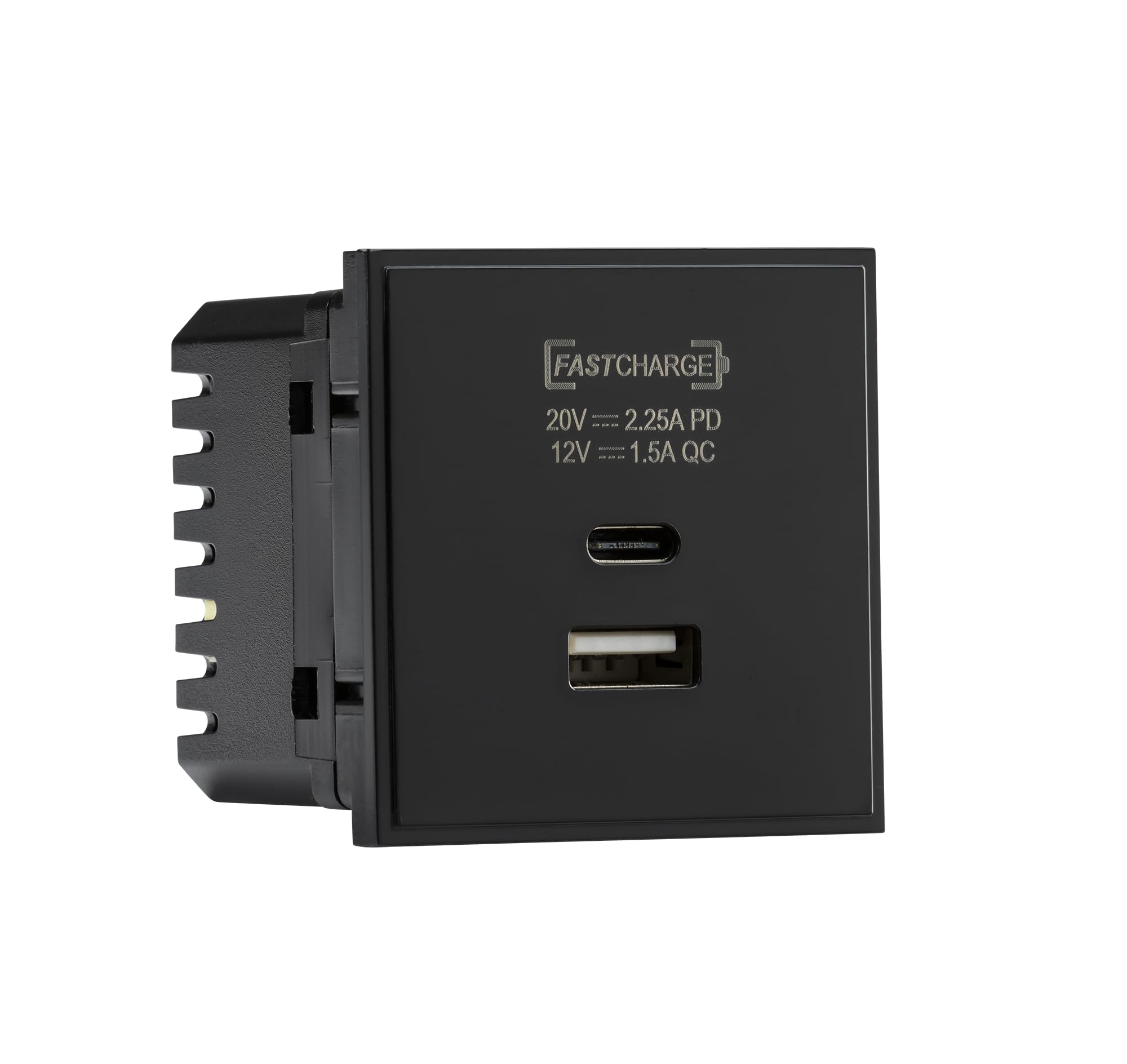 Knightbridge Dual USB Charger A+C (18W QC / 45W USB-PD) 50 x 50mmm - Black