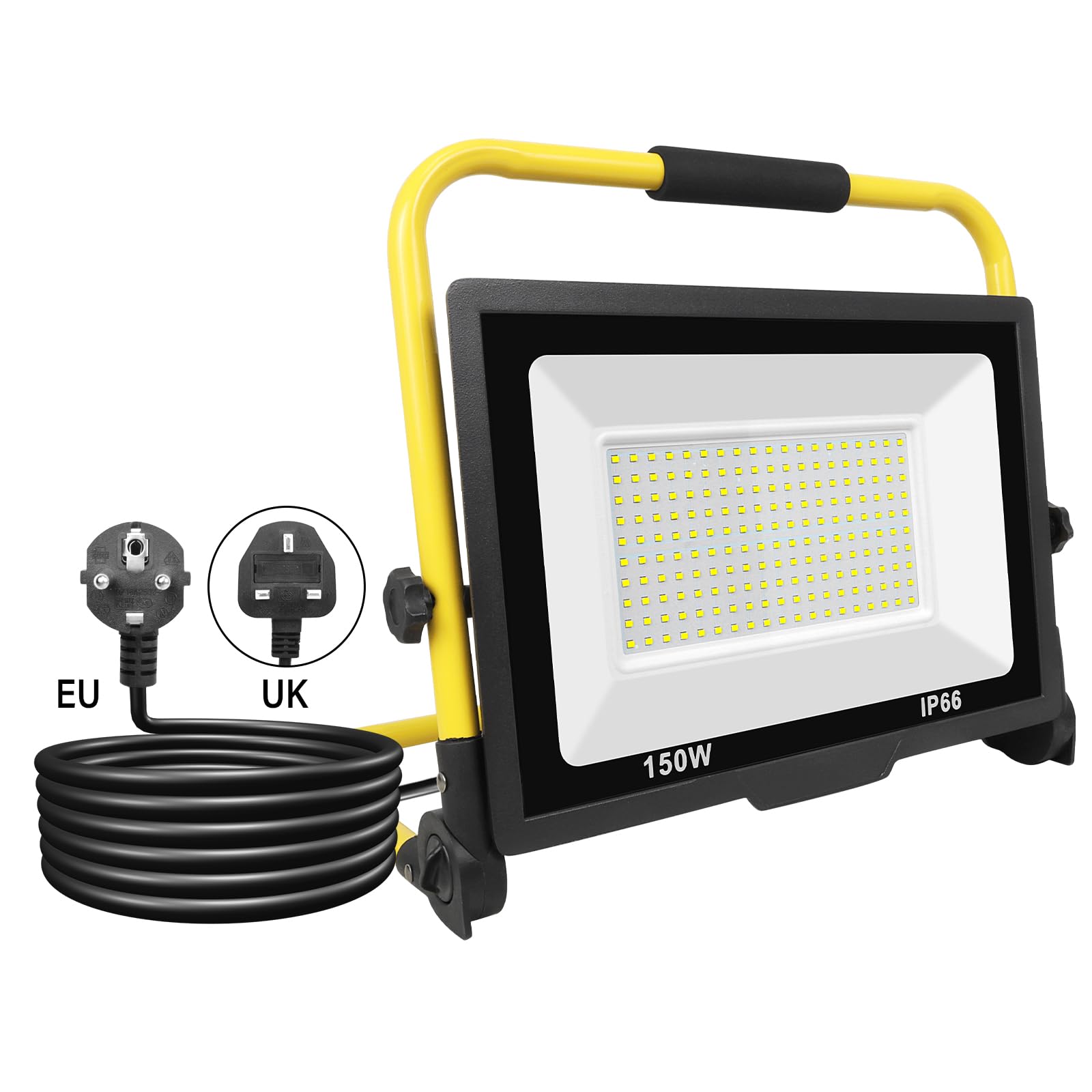 SKYWORLD 150W Portable Stand LED Work Light, 15000 Lumens Job Site Light, Plug in Folding Flood Light for Home Workshop Garage Garden Security Outdoor Lighting, IP66 Waterproof, 6000K Cold White