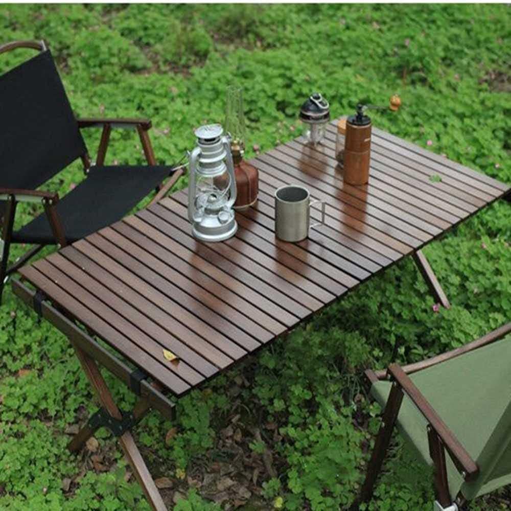 Folding Picnic Table, Portable Outdoor Wooden Dining Table, Egg Roll Folding Beach Table for Party Picnic Travel Barbecue Beach, Etc.: Kitchen & Dining