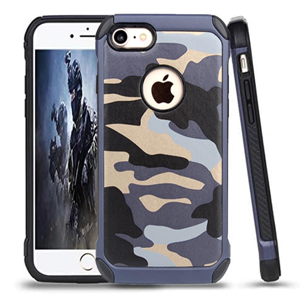 leobray for iPhone 7Plus/8Plus Case,Heavy Duty Protective Bumper Shockproof Armor Ultra Hybrid Rugged Camouflage Case for iPhone 7Plus/8Plus-Blue — image 1