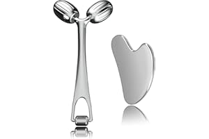 Yeamon Gua Sha Facial Tools and Face Roller Set, Facial Massage Tool for Women’s Skincare Routine,Cooling Stainless Steel Face Sculpting Eyes Roller Guasha for Daily Use or Self-Care Gift for Women