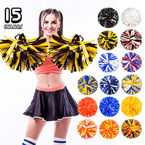 ANALAN 15 Colors Pack of 2 Plastic Cheerleading Pom Poms for Sport Team Kids Adult (Black and Gold)
