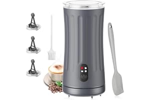 Milk Frother, Ovetedot 4-in-1 Milk Frother and Steamer, Hot & Cold Milk Steamer with Temperature Control, Non-Slip, Auto Shut-Off, Electric Milk Frother for Coffee, Latte, Cappuccino, Macchiato(Gray)