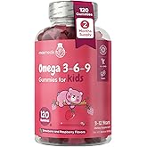 maxmedix Kids Omega 3 6 9 Gummies | Plant-Based Fatty Acids, 2-Month Supply | For Brain, Learning &amp; Focus Support | 120 Gummies | 400mg Omega 3 for Kids with No Fishy Taste, Strawberry &amp; Raspberry Flavor