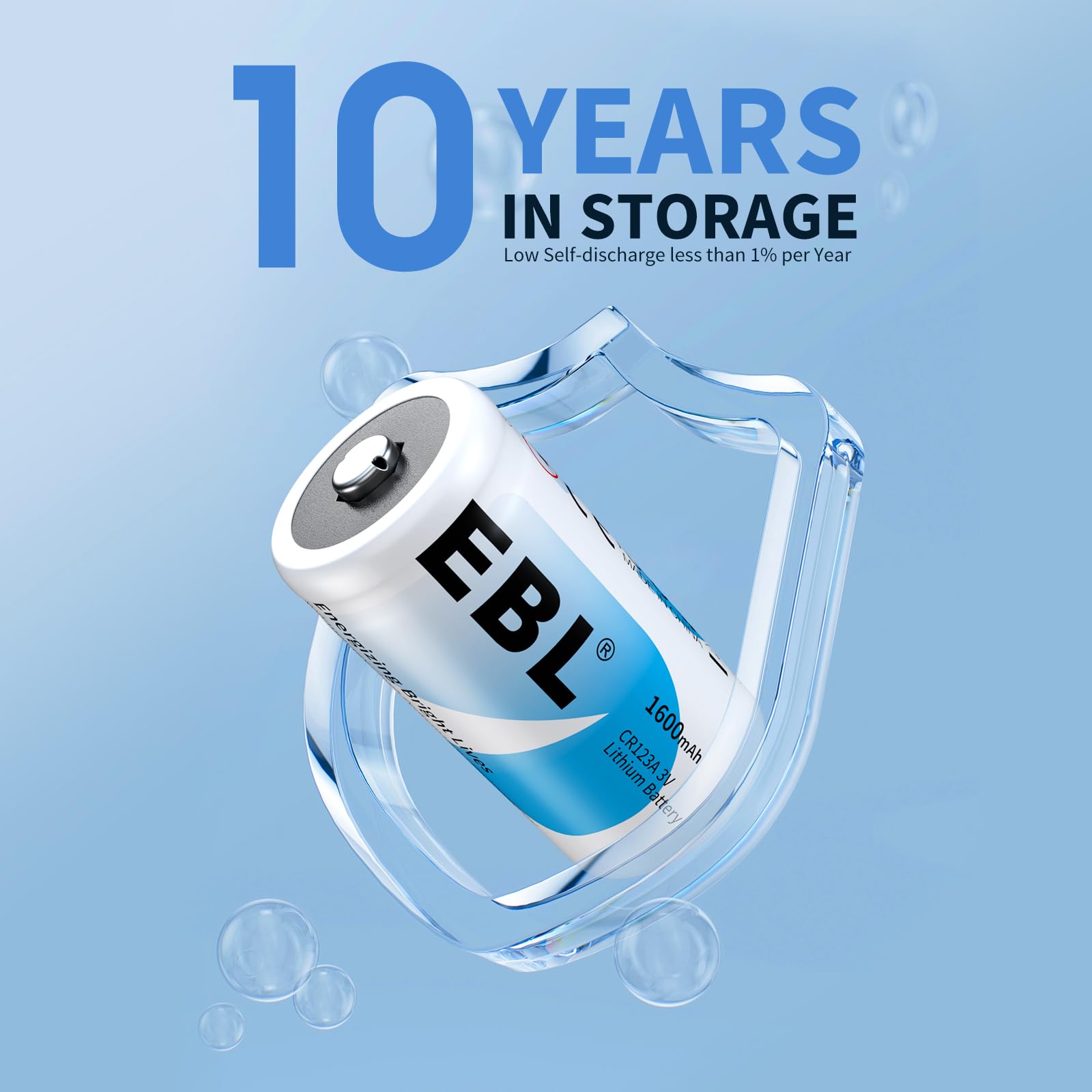 EBL CR123A Battery 6 Count, 123A 123 3V Lithium Batteries 1600mAh High Power, 10 Years Shelf Life