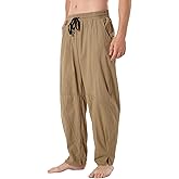 CLANMILUMS Men's Casual Cotton Linen Pants Loose Elastic Waist Summer Beach Trousers