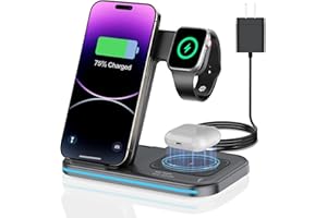 PGBFFY 3 in 1 Charging Station Wireless Charger lPhone Foldable Charging Stand for Multiple Devices with Quick Charger for lPhone 16/15/14/13 Pro Max Watch AriPods Pro 2