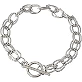 RUBYCA 5Pcs Toggle Clasp Silver Color Charm Rolo Bracelet Double Oval Link Chain 18cm DIY Jewelry
