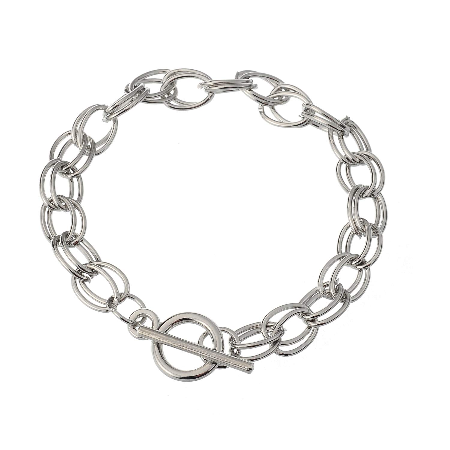 RUBYCA 5Pcs Toggle Clasp Silver Color Charm Rolo Bracelet Double Oval Link Chain 20cm DIY Jewelry