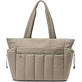 FFOGH Tote Bag for Women, Lightweight Puffer Tote Bag with Compartments, Quilted Shoulder Bag Handbag with Zipper for Work