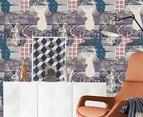 Poowef Wallpaper Nordic Vogue Wallpaper Parlor Creative Background Wall Back to Ancient Nostalgia 3D Wood Pattern Personality Money Deer Head Wallpaper, 0.53 * 10M,A