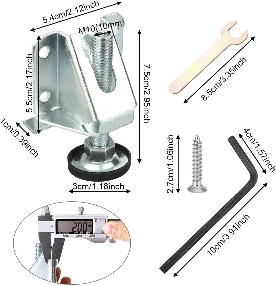PERFETSELL FURNITURE_LEG, Adjustable 4 PCS M10 x 75mm, Heavy Duty, Threaded Feet, Anti-Shake, Glide Pads - Image 3