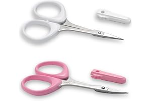 PAFASON High Precision Eyebrow Grooming Scissor Set, Beauty Makeup Cosmetic Tool, Curved, Straight Tip, Stainless Steel, Safety Case for Trimming Eyelash Extensions