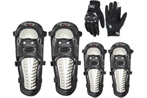 AIKELAI 6pcs Alloy Steel Motorcycle Knee Pads Elbow Pads with Motorcycle Gloves, Motorcycle Accessories, Motocross Knee Shin Guards Dirt Bike Riding Gear for Men and Women
