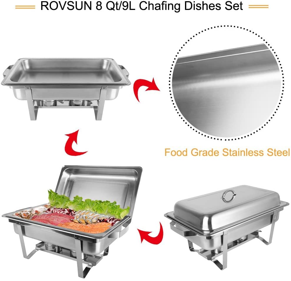 ROVSUN Chafing Dish Buffet Set,2 Round + 2 Rectangular Stainless Steel