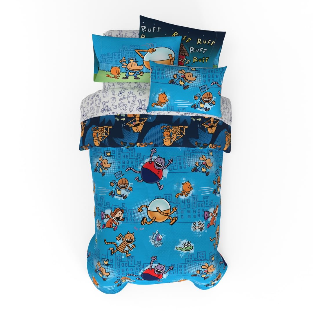 Franco Dog Man Supa Book Kids Bedding Super Soft & Cozy Reversible Microfiber Comforter and Sheet Set with Sham, 5 Piece Twin Size, (Officially Licensed Product) Image