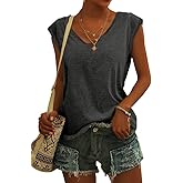 Langwyqu Womens Cap Sleeve Blouses T-Shirt Casual Loose Fit Basic Shirts Tank Tops