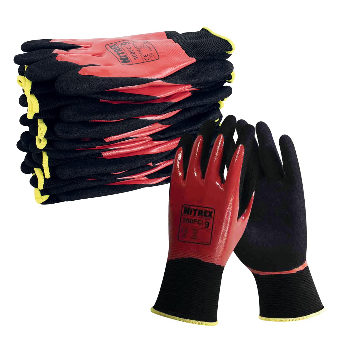 Nitrex Unigloves 360FC - 10 pairs - General Handling Gloves with NitreGrip Technology, Flat Nitrile and Sandy Nitrile, in Black/Red