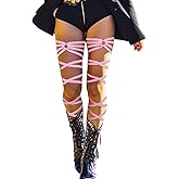 Lorealri Black Leg Wraps Rave Elastic Garter with O Ring Outfits Festivals Exotic Costume for Women