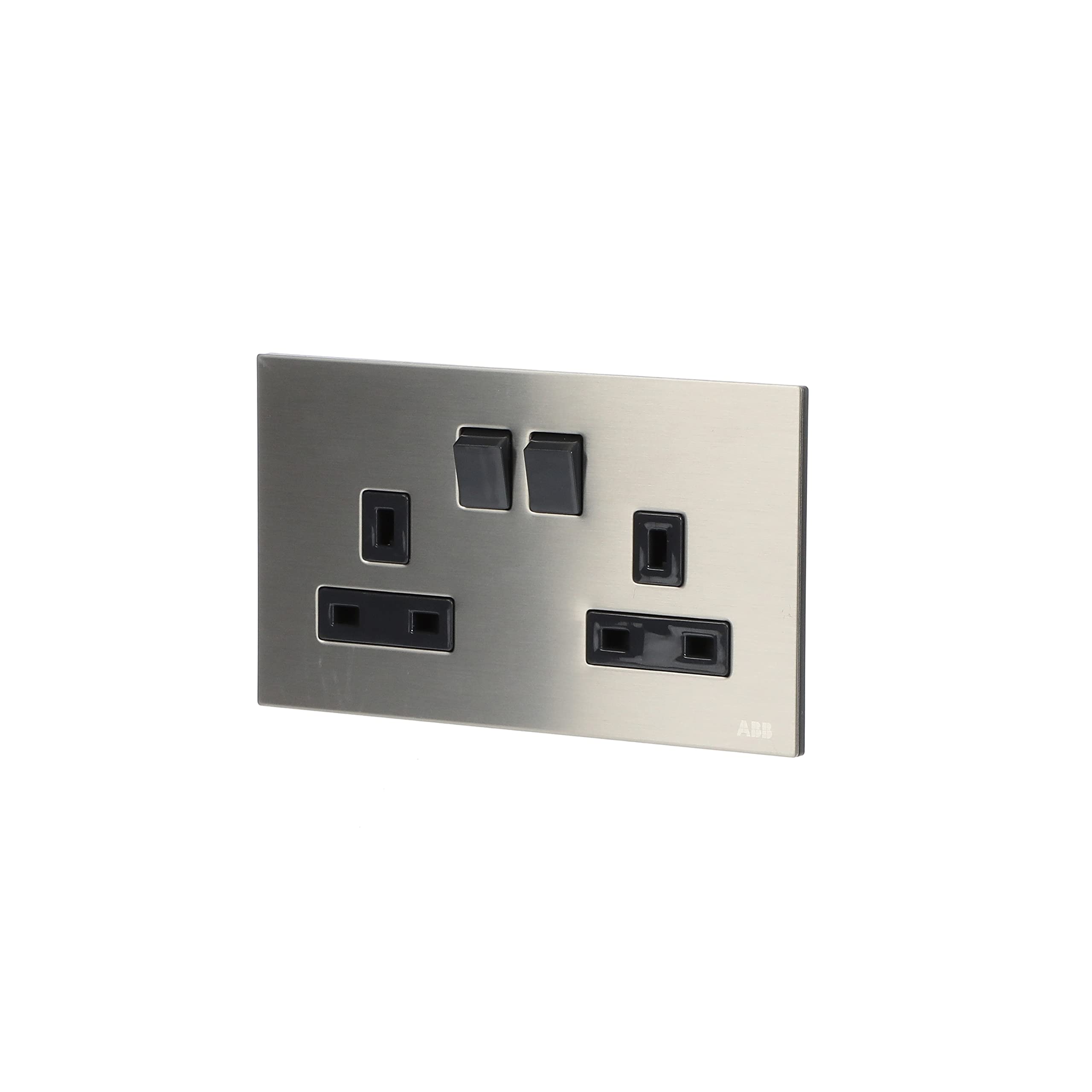 ABB Millenium Double Plug Sockets • Stainless Steel Premium Finish 13A Electric Wall Socket • Elite Design for the Home and Business • AM239147-SB 2G BS DP Switched Double Socket