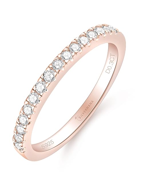 SILVERNANA Moissanite Wedding Band Sterling Silver Half Eternity Wedding Ring Rose Gold Plated 0.3CT Moissanite Diamond Stackable Promise Ring for Women Size 9