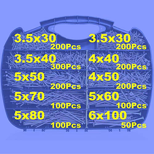 T.K.Excellent Wood Screw Phillips Flat Head Drywall Chipboard Screw Assortment Kit,1600 Pcs