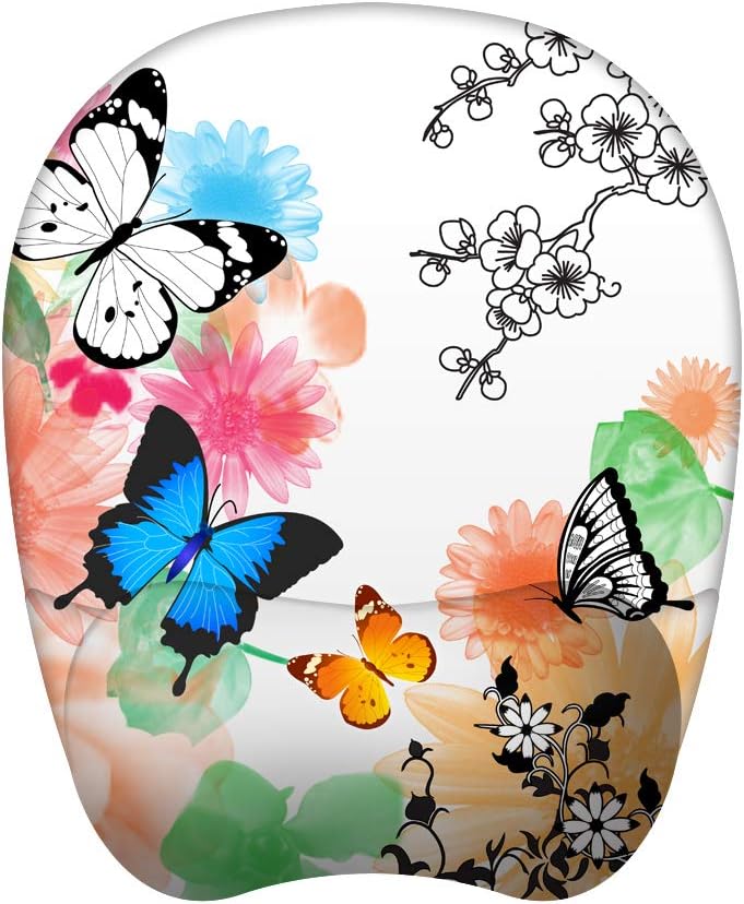 Holilife Wrist Rest Mouse Pad, Non-Slip Mouse Mat with Comfortable Memory Foam Padding and Ergonomic Design for PC Computer Laptop Mac,Butterfly