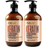 Keratin Shampoo and Conditioner Set - Sulfate and Paraben Free Treatment for Dry Hair - Anti Frizz, Collagen Enriched Formula for Curly or Damaged Hair - Safe for Men and Women with Color Treated Hair