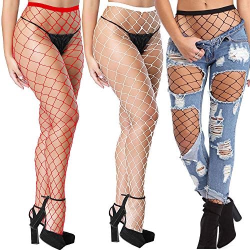 QIYUSHOW Whale Fishnet Tights Pantyhose Stocking Worn Under Ripped Denim Jeans