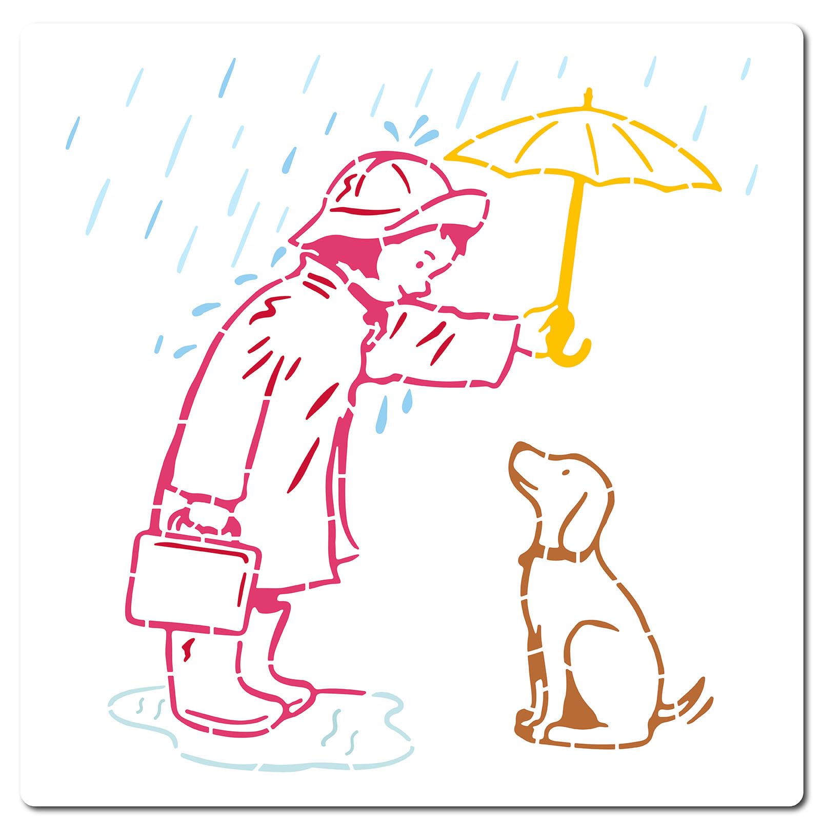 GORGECRAFT 30x30cm Rainy Day Stencil Large Banksy Template Woman and Dog under Umbrella Pattern Reusable Drawing Crafts Stencil for Painting on Wood Wall Furniture Canvas Fabrics Home DIY Decoration
