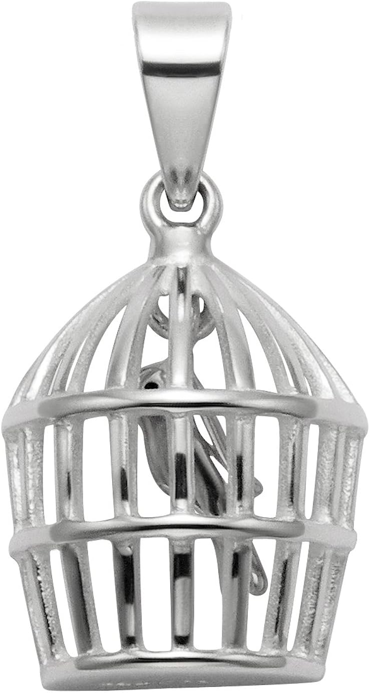 Sterling Silver Bird in Cage Pendant Jewelry