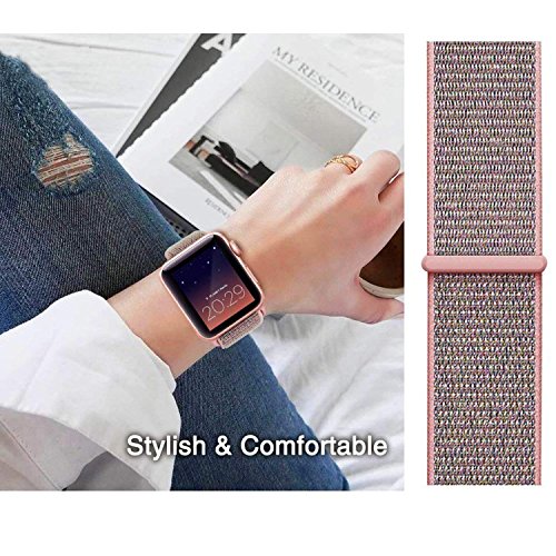 Easy Watch Sport Loop Band, Fastener Adjustable Closure Wrist Strap Lightweight Breathable Nylon Replacement Band for Apple Watch Nike+, Series 3/2/1, Sport, Edition (38MM, Pale Pink & Pink Sand) - Thumbnail 4