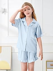 Umeyda Girls Satin Silky Collar V Neck Ruffle Short