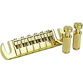 Guyker Guitar Wraparound Bridge Adjustable Stoptail with Brass Saddles &amp; Studs (GM006, Gold)