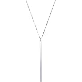 CULOVITY Vertical Bar Pendant Necklace Earrings - Simple Long lariat Chain Minimalist Dangle Earrings for Women 2.4" Pendant 35" Chain 2'' Drop