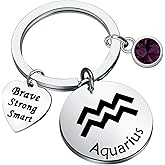 bobauna 12 Zodiac Constellation Disc Keychain Birthstone Horoscope Jewelry Astrology Gift For Family Friend